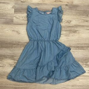 BCBGirls Light Blue Denim Girl's Elastic Waist Pull Over Ruffle Dress Size 12